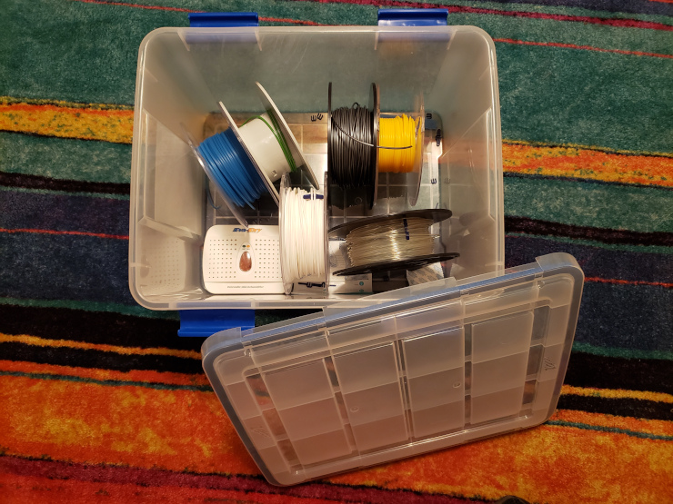 My waterproof reel bin, with a box of desiccant