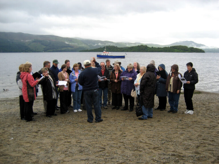 Singing “The Bonnie Banks of Loch Lomond” at Loch Lomond.
