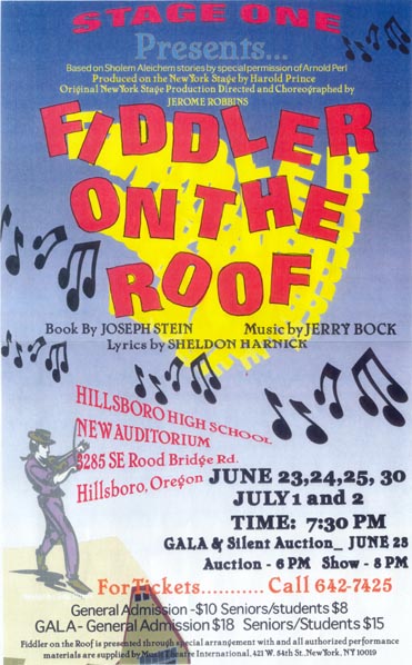 Poster: Stage One presents Fiddler on the Roof