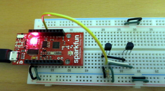 The First Prototype: ESP8266 and two temperature sensors.
