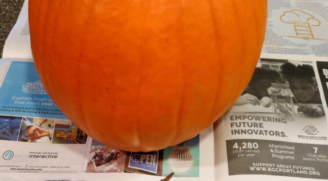 A pumpkin, ready to be emptied and carved.