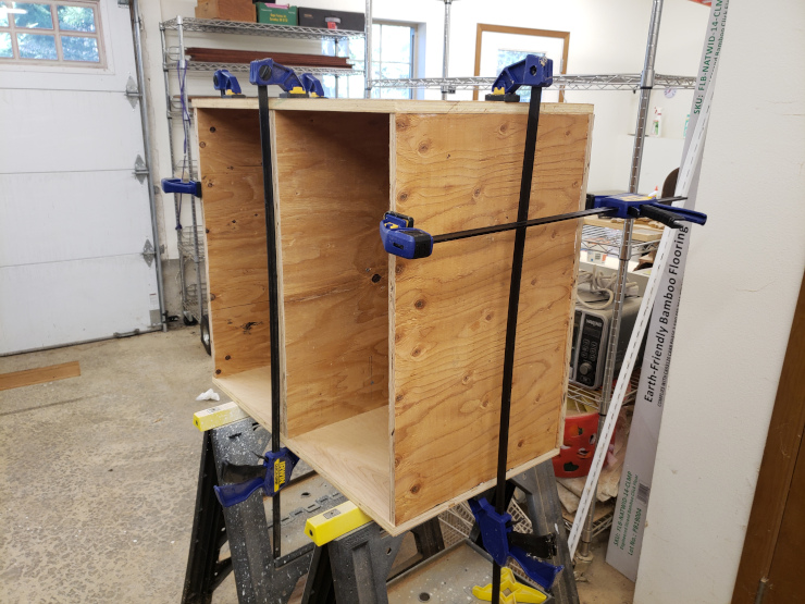 Gluing the cabinet carcass together