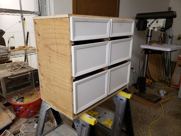 Drawers test-fit on the glued rails