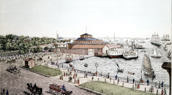 “Castle Garden Landing for Emigrants, Barge Office, Battery” published by Charles Magnus & Company (New York, NY)