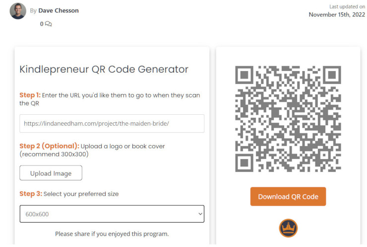 Kindlepreneur's QR Code generator.