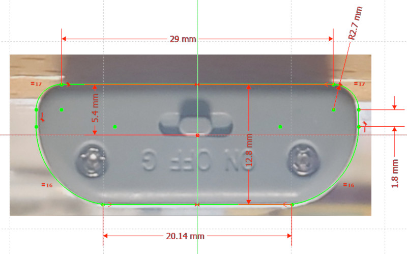 FreeCAD Sketch of the end of the light bar
