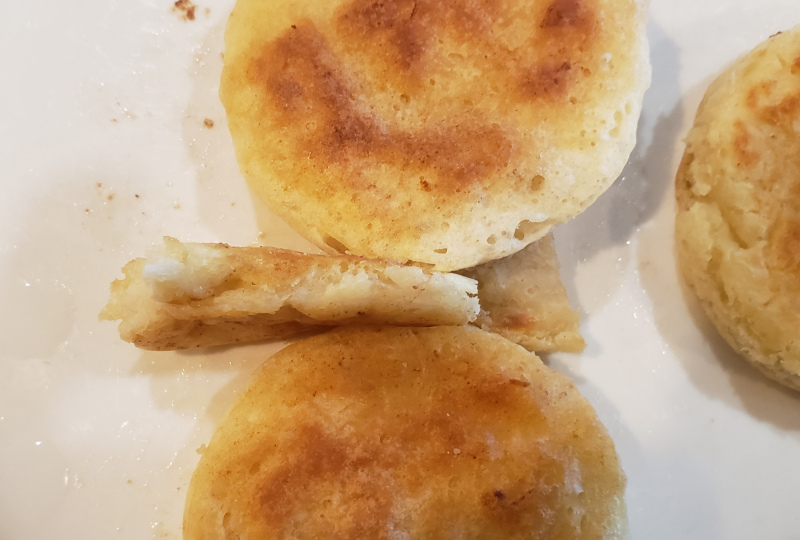 My first crumpets: greasy and undercooked.