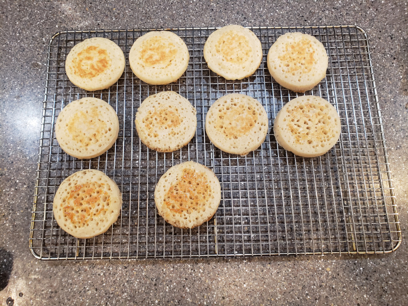 Tops of my first good crumpets