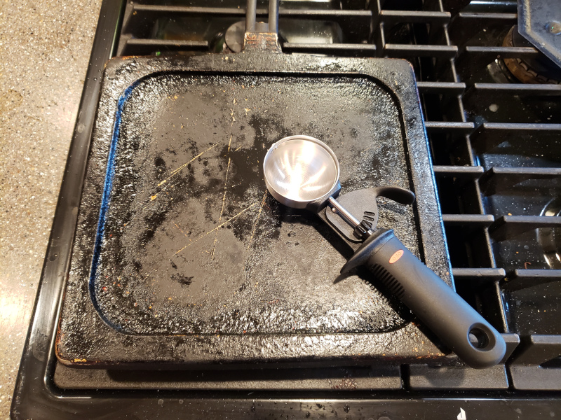 My griddle, gas stovetop, and ice cream scoop